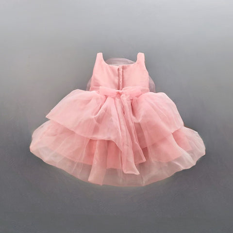 Pre-Order: Organza Flower Embellished Yoke Peach Dress