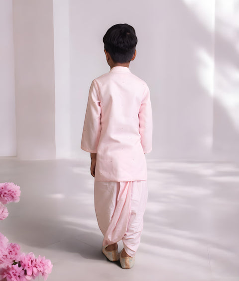 Pre-Order: Pink Mukesh Work Kurta with Dhoti