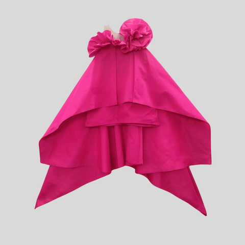 Pre-Order: Flower Power Meets High-Low One-Shoulder Dress with Flared Taffeta Flower
