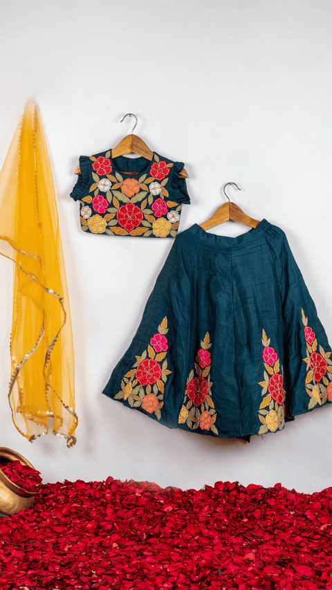 Pre-Order: Green Ghaghra with Floral emrboidery