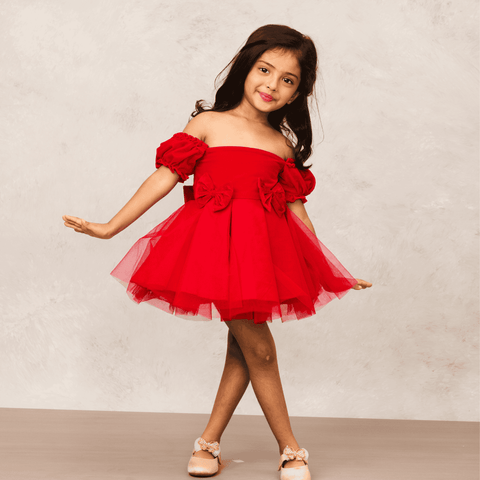 Pre-Order: Sleek red velvet off-shoulder dress