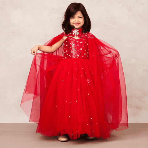 Pre-Order: Glamorous red gown with crystal embellishments