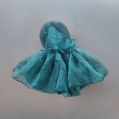 Pre-Order: Teal Blue Dress with Organza Flower Enhanced Shoulder and Ghera