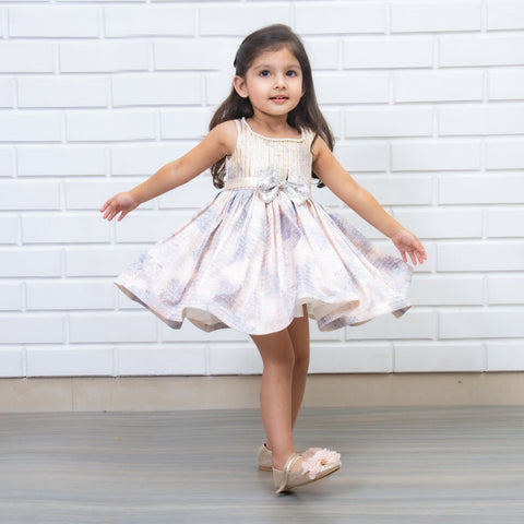 Pre-Order: Lavish Printed Dress with Sequins Embroidered Bow