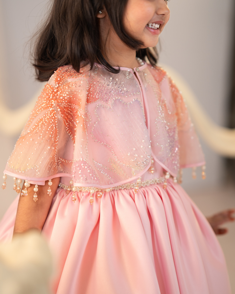 Pre-Order: Pink Crystal Cape Dress