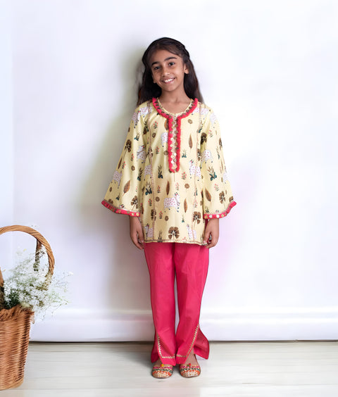 Pre-Order: Yellow Printed Kurti with Pant