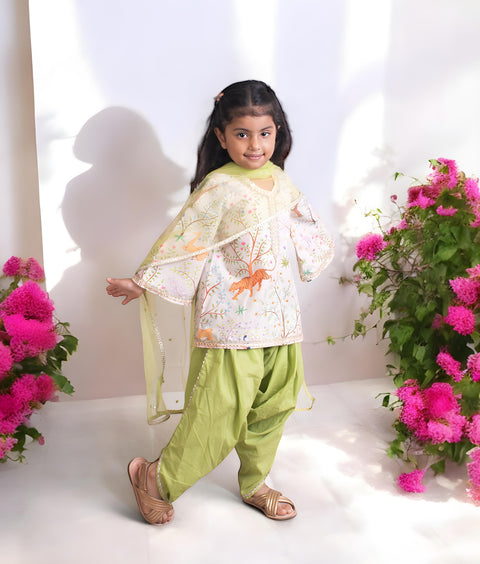 Pre-Order: Ivory Printed Kurti with Dhoti