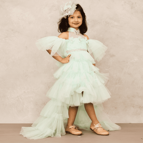 Pre-Order: Sophisticated Aqua Blue High Low Gown