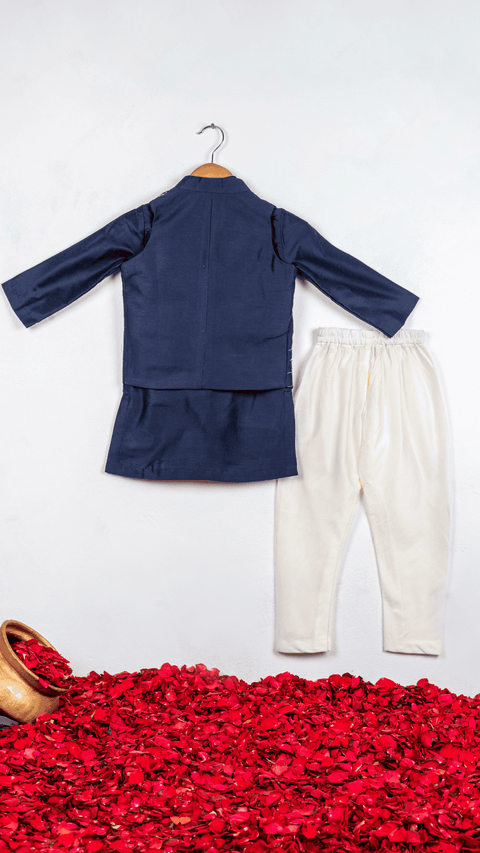 Pre-Order: Blue Embroidered Jacket With Kurta Churidaar