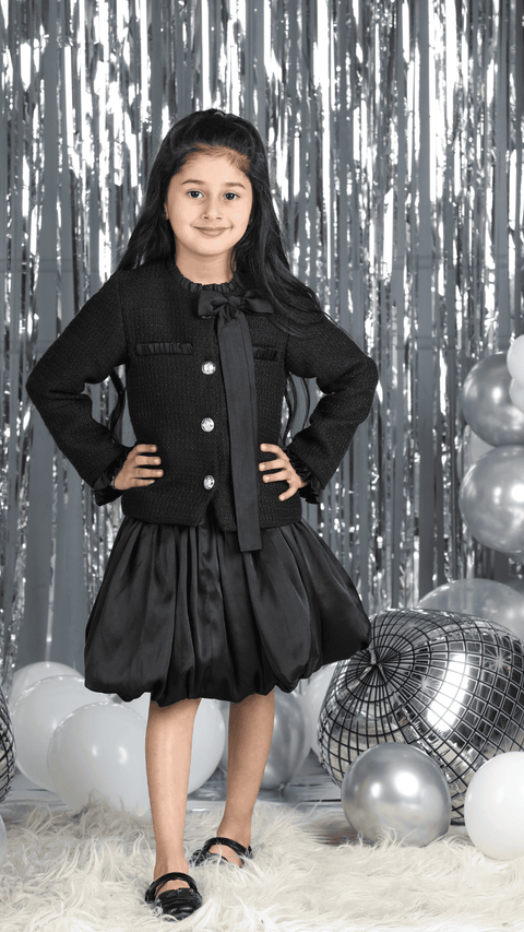 Pre-Order: Tweed Coat With Bow And Balloon Skirt