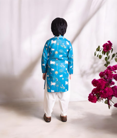 Pre-Order: Blue Printed Kurta Salwar Set