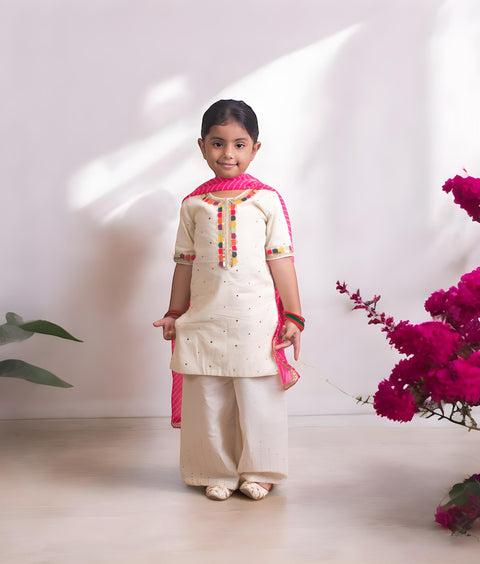 Pre-Order: Off White Mukesh Work Kurti with Sharara