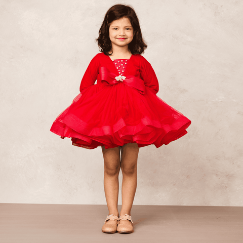 Pre-Order: Red velvet dress with bow accent
