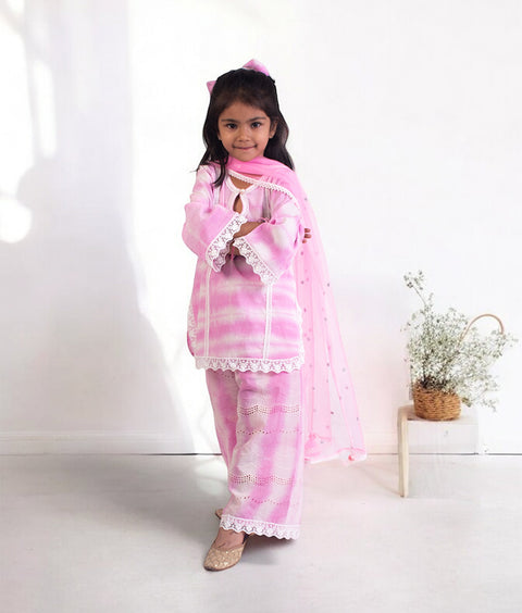 Pre-Order: Pink Tie & Dye Kurti Sharara Set