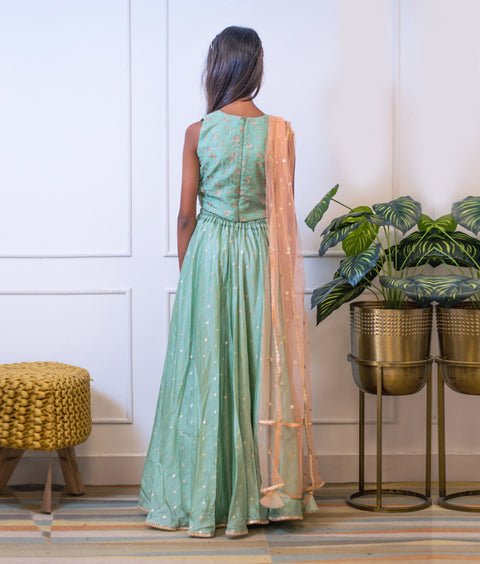 Pre-Order - Graceful Green Lehenga Set for Girls
