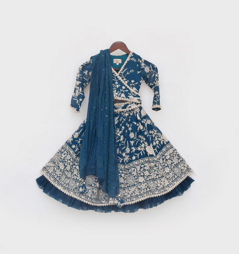 Pre Order: Teal Blue Parsi work Lehenga Choli