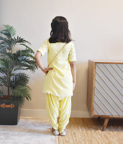 Pre-Order - Yellow Net Sequence Dhoti Set  for Girls