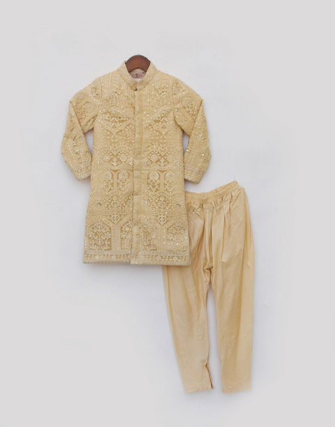 Pre Order: Gold Lucknowi Ajkan with Pant