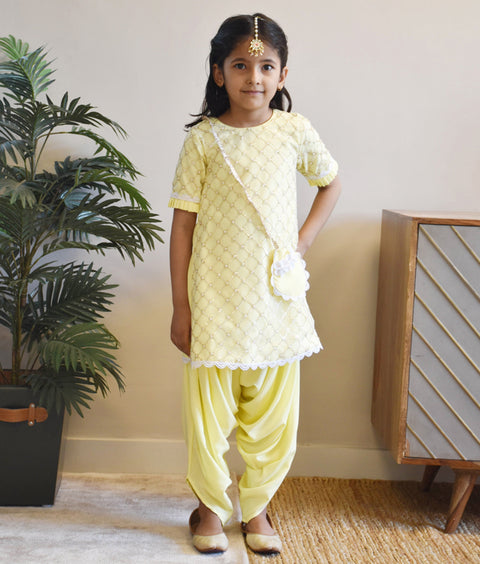 Pre-Order - Yellow Net Sequence Dhoti Set  for Girls