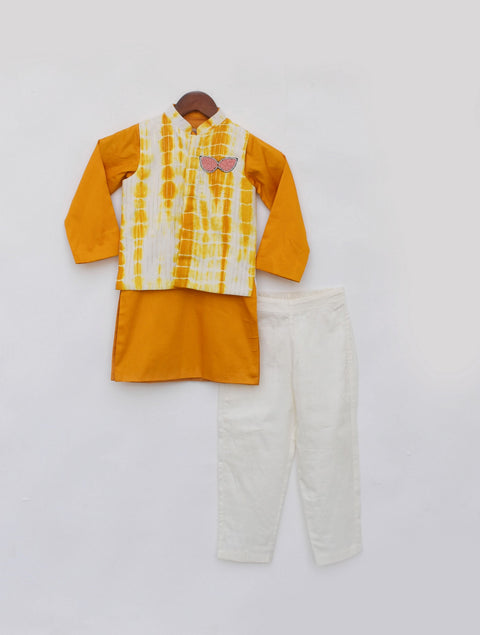 Pre Order: Yellow Tie and Die Nehru Jacket with Kurta and Pant