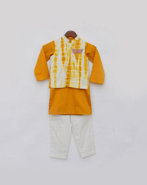 Pre Order: Yellow Tie and Die Nehru Jacket with Kurta and Pant