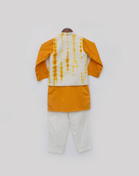 Pre Order: Yellow Tie and Die Nehru Jacket with Kurta and Pant