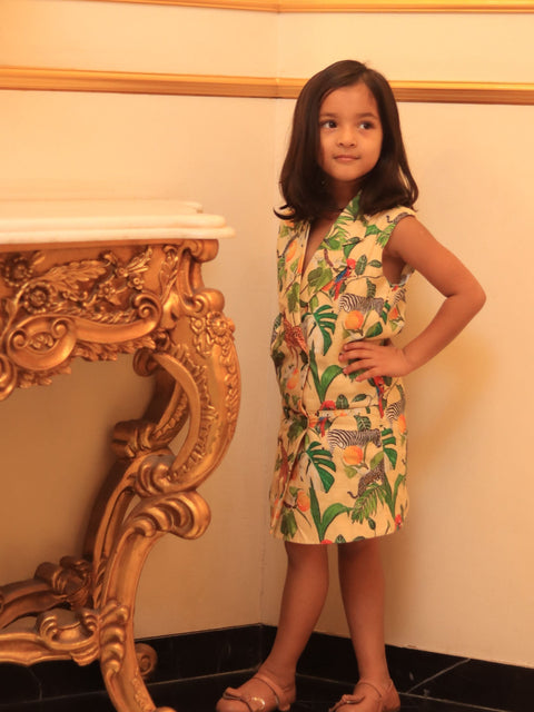 Pre-Order: African Forest Print Pure Linen Blazer Dress