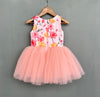 Pre-Order: Light Peach Floral Net Flair Dress with Bow