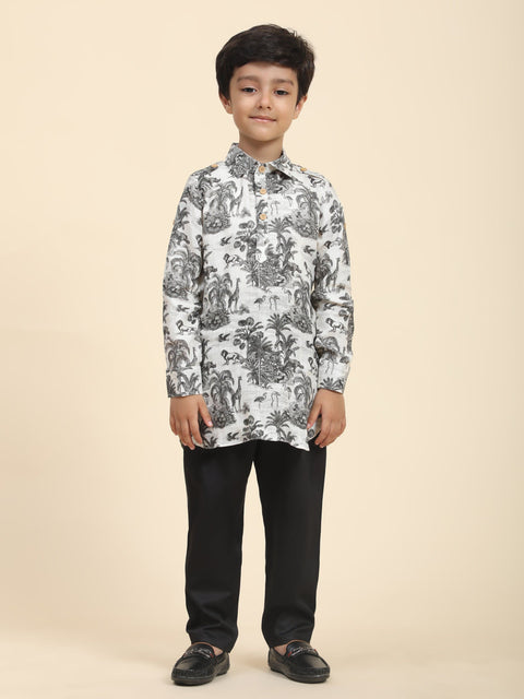 Pre-Order: Wildlife Print Pure Linen Kurta  and Premium Cotton Pajama Set