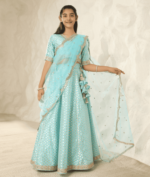 Pre-Order: Blue Chanderi Lehenga Choli