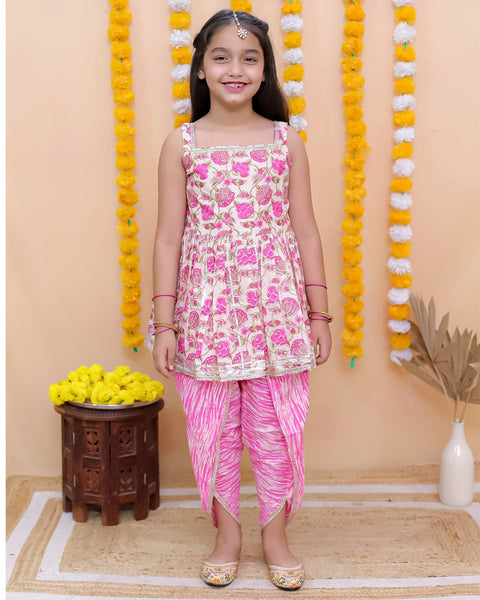 Aatya Kiids Cotton Sleeveless Kurti with Sharara - Pink.