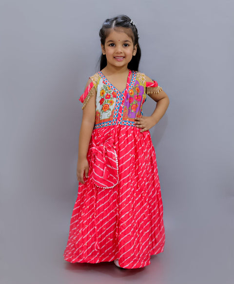 Pre-Order: Lehriya Floor Length Dress with Potli