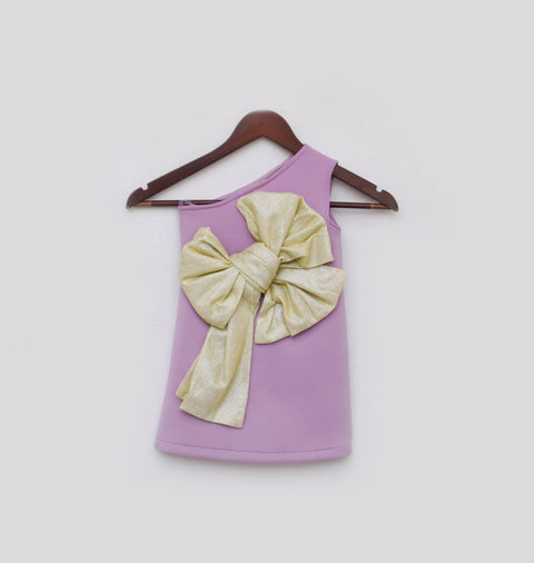 Pre Order: Purple Lycra Dress with Gold Shimmer Bow