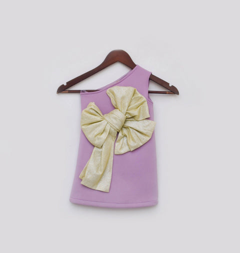 Pre Order: Purple Lycra Dress with Gold Shimmer Bow
