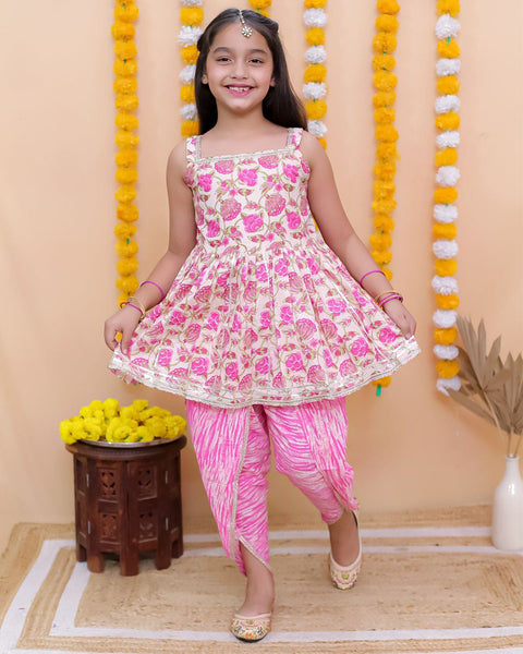 Aatya Kiids Cotton Sleeveless Kurti with Sharara - Pink.
