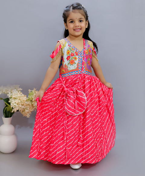 Pre-Order: Lehriya Floor Length Dress with Potli