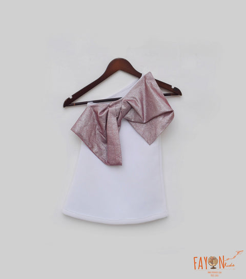 Pre Order: White Lycra Dress with Shimmer Bow