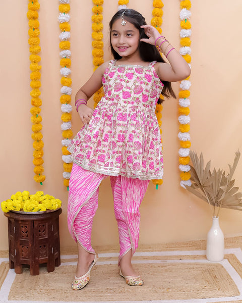Aatya Kiids Cotton Sleeveless Kurti with Sharara - Pink.