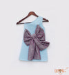 Pre Order: Blue Lycra Dress with Purple Shimmer Bow