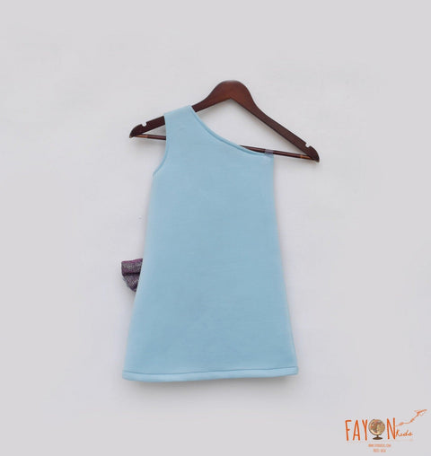 Pre Order: Blue Lycra Dress with Purple Shimmer Bow