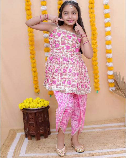 Aatya Kiids Cotton Sleeveless Kurti with Sharara - Pink.