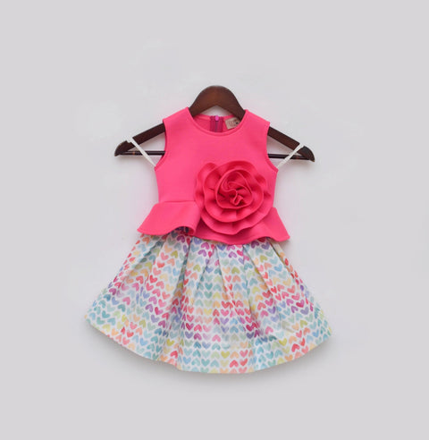 Pre Order: Pink Lycra Top with Printed Skirt
