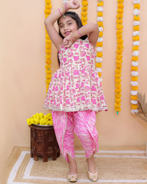 Aatya Kiids Cotton Sleeveless Kurti with Sharara - Pink.