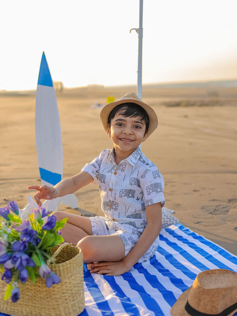 Pre-Order: Enchanted Elephants Printed Pure Linen  Premium Co-ords