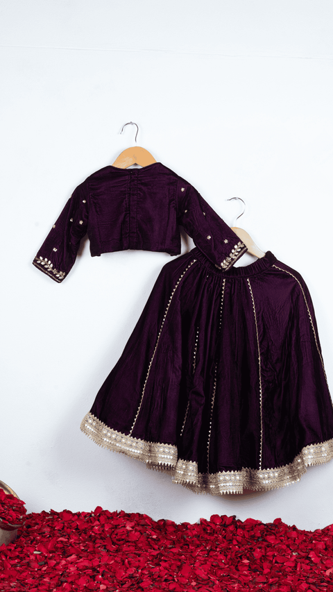 Pre-Order: Wine Gota Embroidered Ghaghra Set