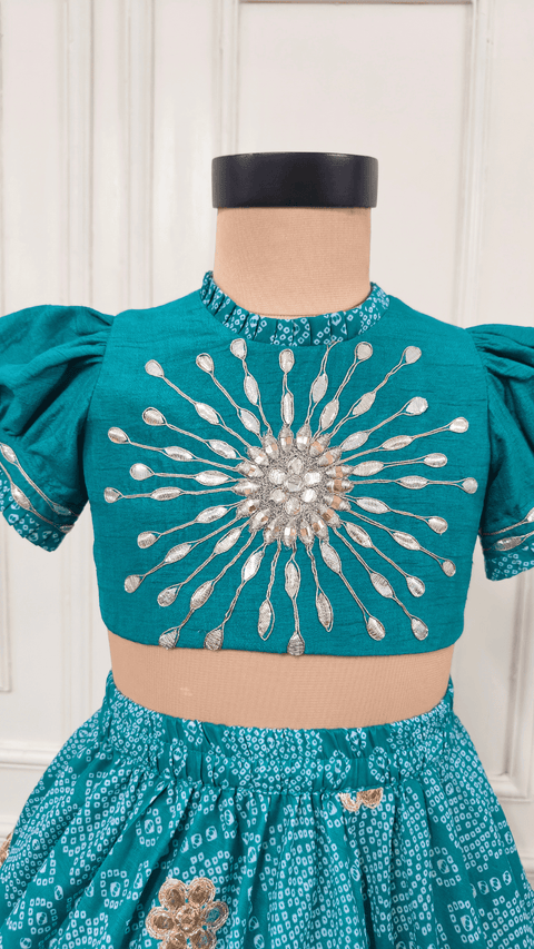 Pre-Order: Rama Green Bandhej Ghaghra