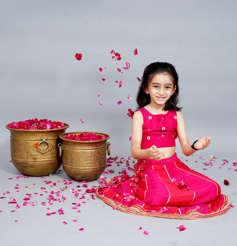 Pre-Order: Pink Chakri Lehenga Set