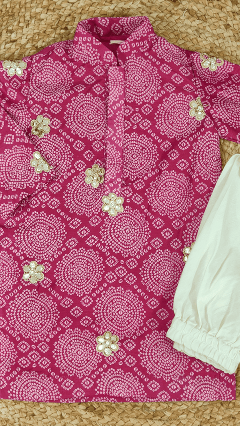 Pre-Order: Pink Bandhej Gota Kurta Churidaar