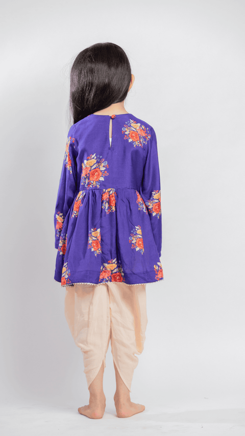 Pre-Order: PURPLE BIG FLORAL GATHERED KURTA SET