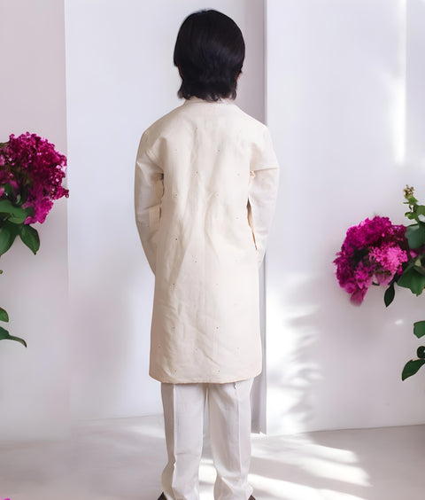 Pre-Order: Off White Mukesh Work Kurta with Pant